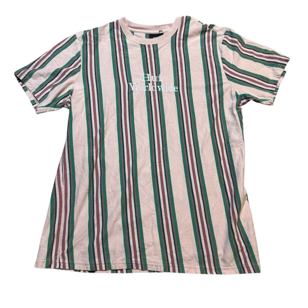 🌍 HUF‎ Worldwide Striped T-Shirt Men’s Large 90s Skate Style Streetwear 🌍